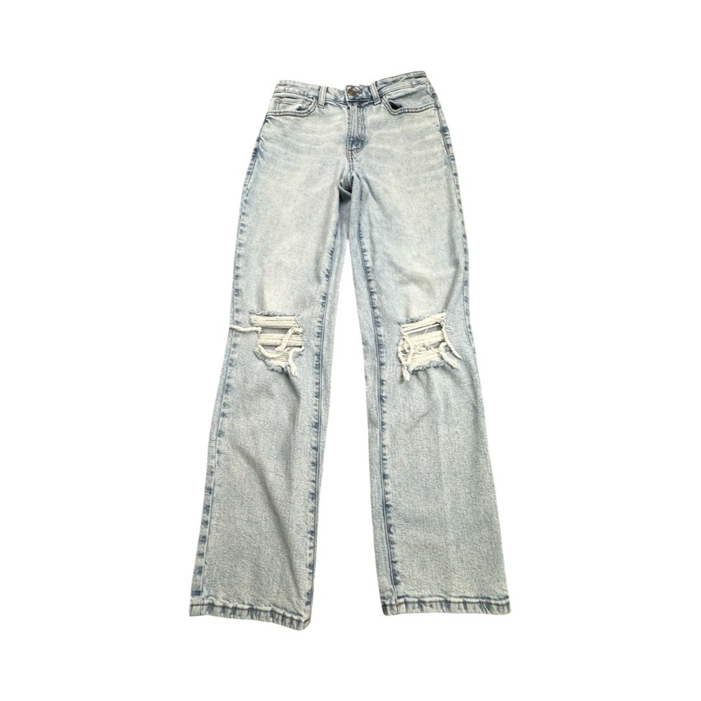 SO Jeans Womens 9 Light Wash 90s Straight High Rise Distressed Ripped Knee Denim